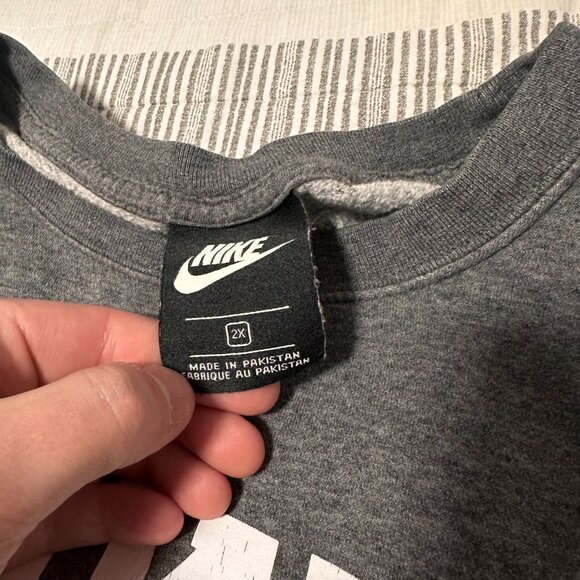 Nike Crewneck Sweater Mens XXL Gray Long Sleeve Cotton Polyester Sweatshirt - Picture 6 of 7